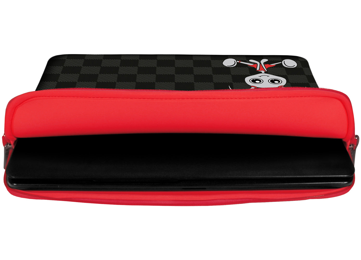 Innenansicht mit Schutzlippen der LS160 Filly Designer Tasche für Laptop in rot aus wasserabweisendem Neopren