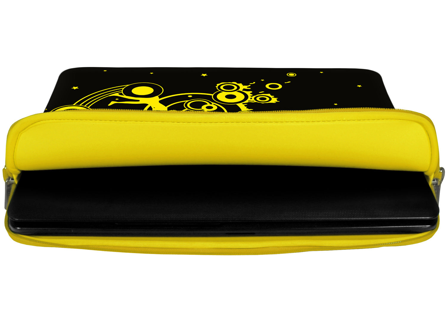Innenansicht mit Schutzlippen der LS161 Swing Designer Tasche für Laptop in gelb aus wasserabweisendem Neopren