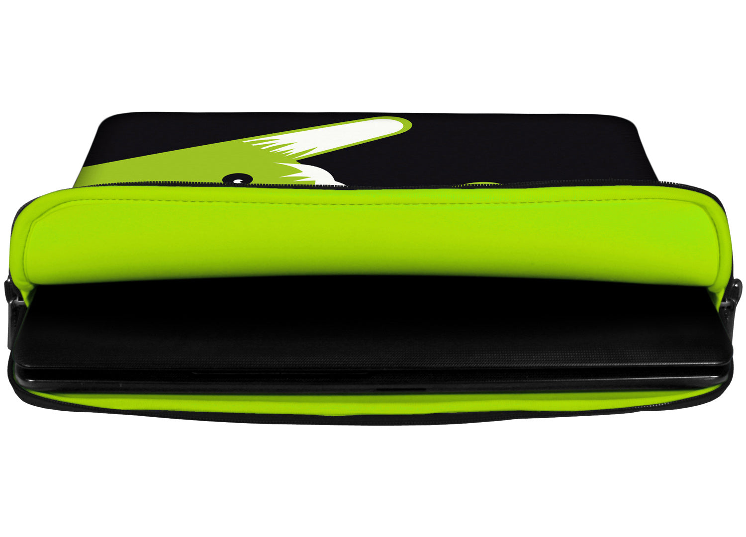 Innenansicht mit Schutzlippen der LS162 Toothy Designer Tasche für Laptop in grün aus wasserabweisendem Neopren