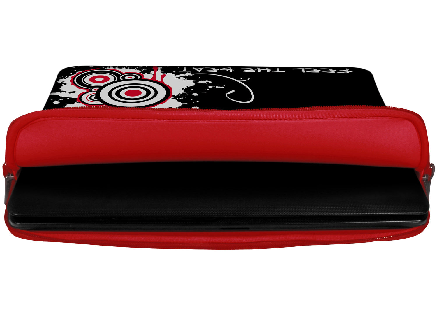Innenansicht mit Schutzlippen der LS163-15 Black Beat Designer Laptop Tasche in rot aus wasserabweisendem Neopren