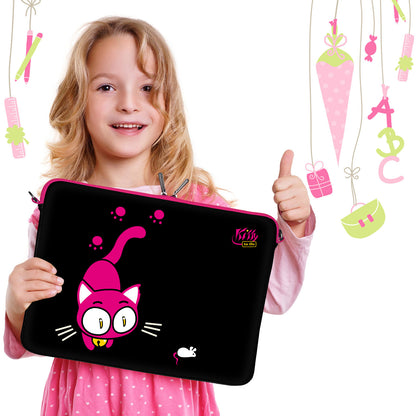 LS141 Kitty to Go Designer Laptop Tasche in schwarz-pink mit süßem Katzenmotiv für Kinder