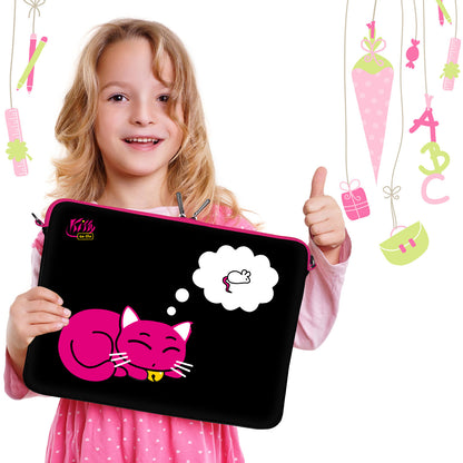 LS143 Kitty to Go Designer Laptop Tasche in schwarz-pink mit süßem Katzenmotiv für Kinder