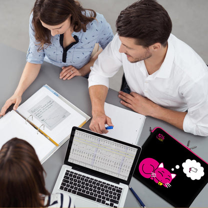 LS143 Kitty to Go Designer Laptop Schutzhülle in schwarz-pink als Business-Zubehör im Büro, bei Kunden und auf Dienstreisen