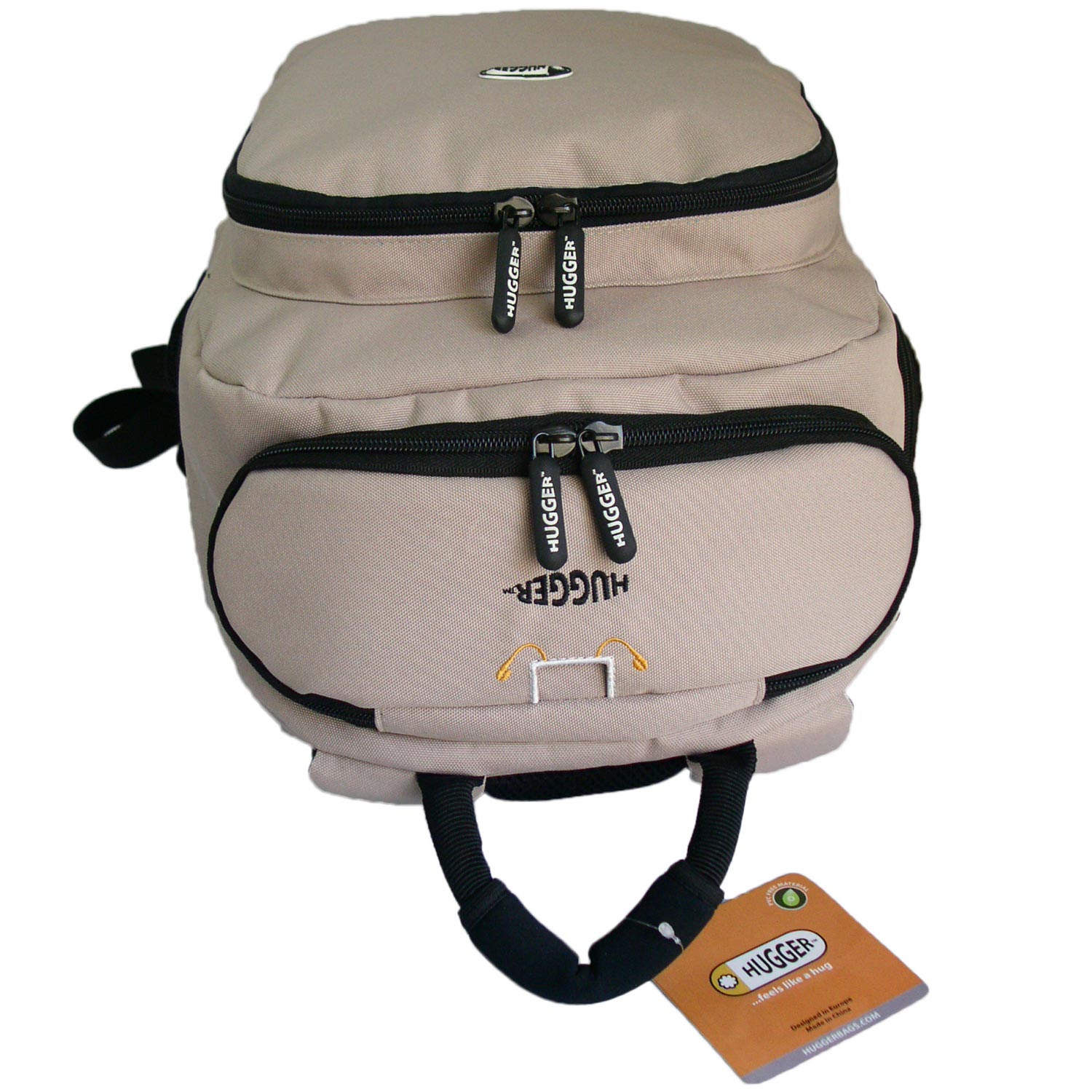 Der Hugger Rucksack besteht aus wasserabweisendem Material und bietet Polsterung und Komplettschutz für Laptops und Zubehör.